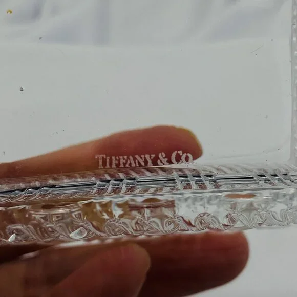 Tiffany & Co. Clear Crystal Basket Weave Design Square 4 inch bowl, pattern Wove